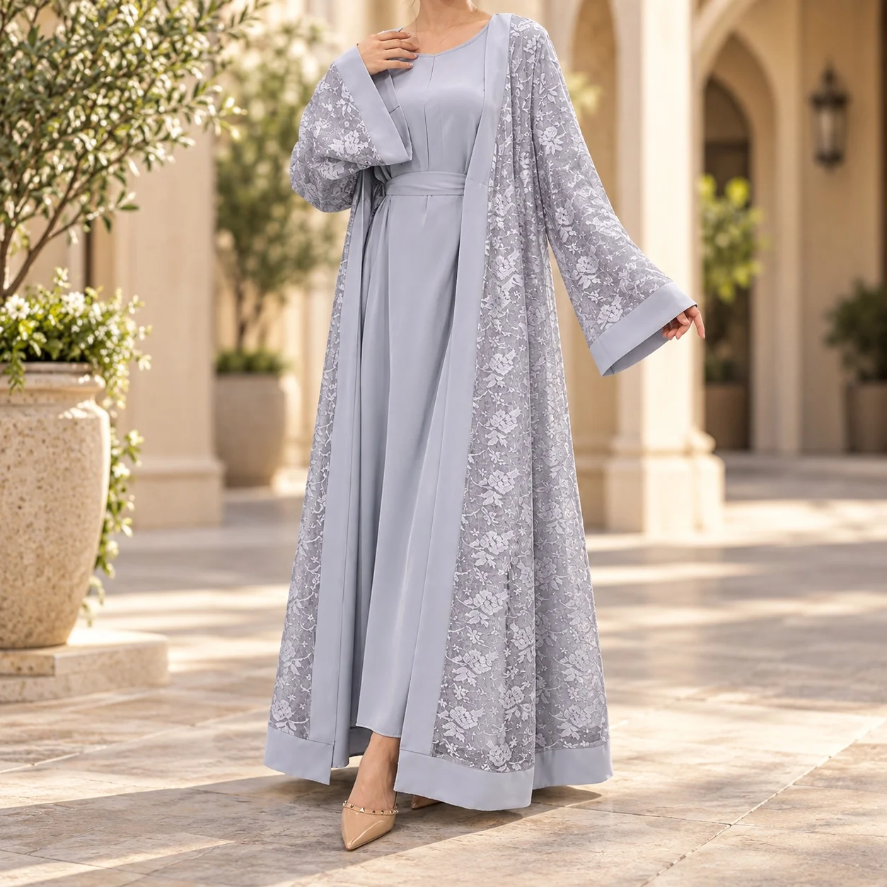 Two Set Low Waist Set Long Ethnic Tribal with Hollow Out Asymmetrical Straight Regular Sleeve Round Neck Autumn for Women