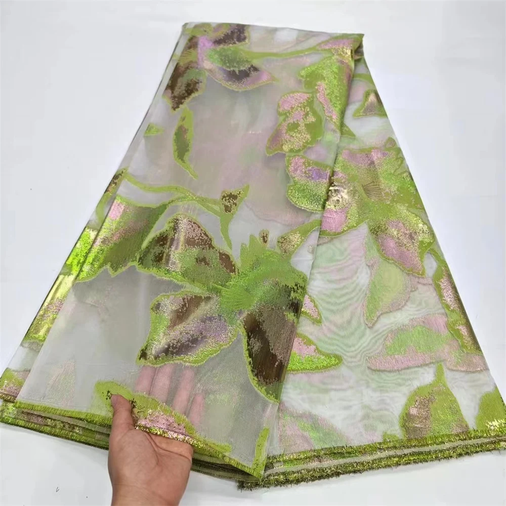 

New African Brocade Lace Jacquard Fabric Nigerian Floral Damask Cloth Organza French Tulle Net Dress Tissus Material