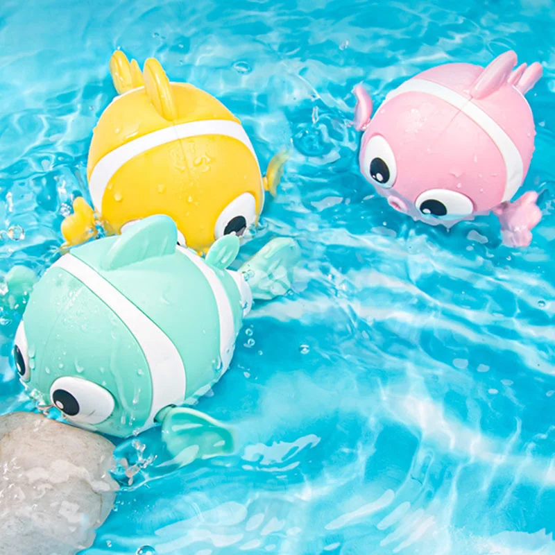 Mainan mandi bayi ikan lucu kartun hewan mengambang mainan angin permainan air mainan jam klasik untuk balita