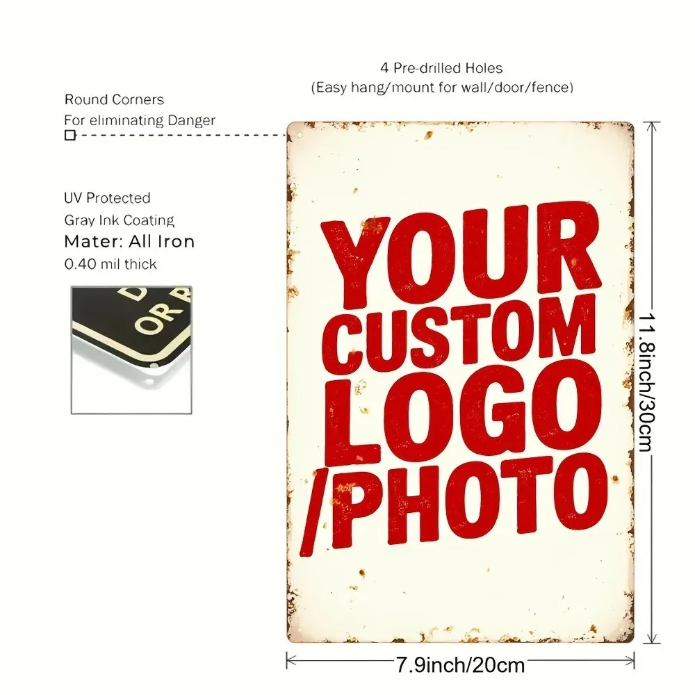 8×12Inch 2D Flat Customizable Wrought Iron Plaque Custom Upload Text Photo Logo Waterproof Rustic Home Wall Decor Gift 1pc