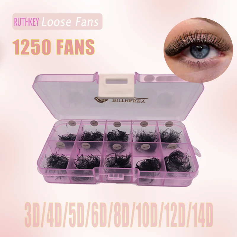 Premade Volume Fans C D Curl 1250 Fans mix Sharp Stem Handmade Thin Pointy Base Premium Promade Lash Extension Russian Loose Fan