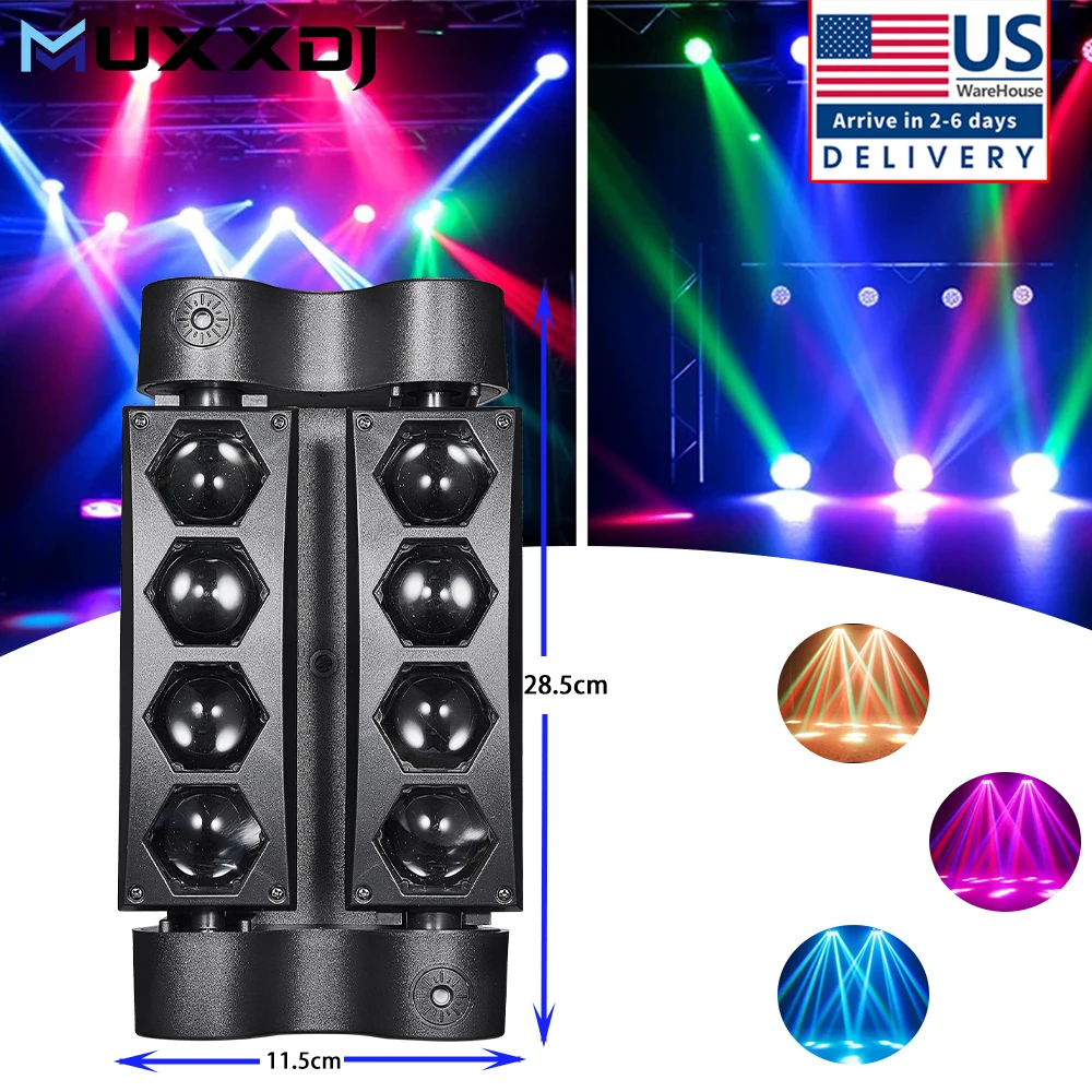 

MUXXDJ 8x3W Eight Eyes Spider Light LED Professional Stage Light Sound Control Rotating With Laser For Stage DJ Bar Club