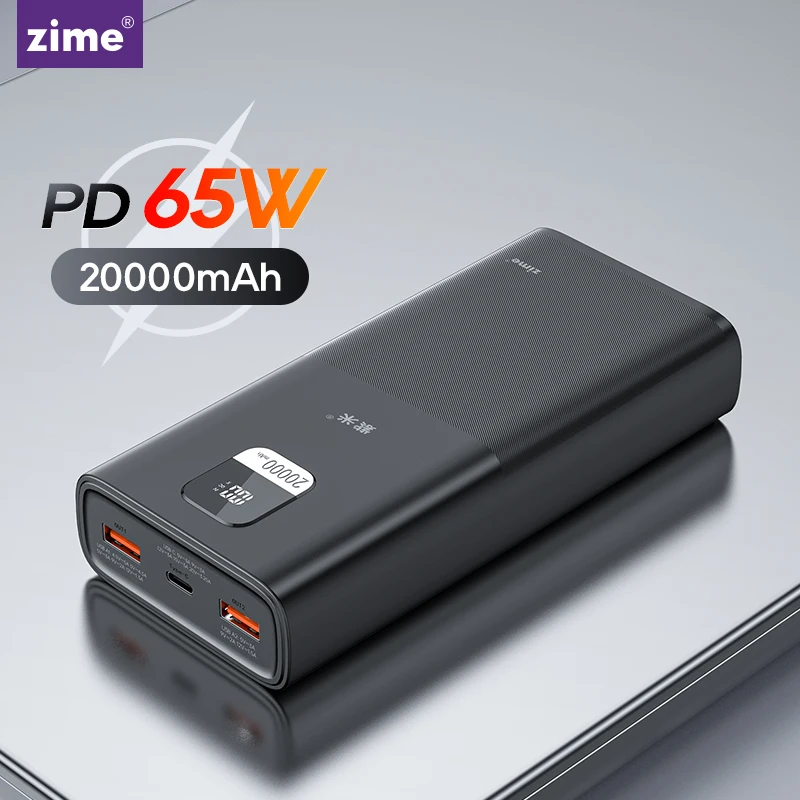 zime 65W Power Bank 20000mAh Support PD SCP FCP Batterie Externe Portable Fast Charging For Laptop Phone Drones Cameras Switch