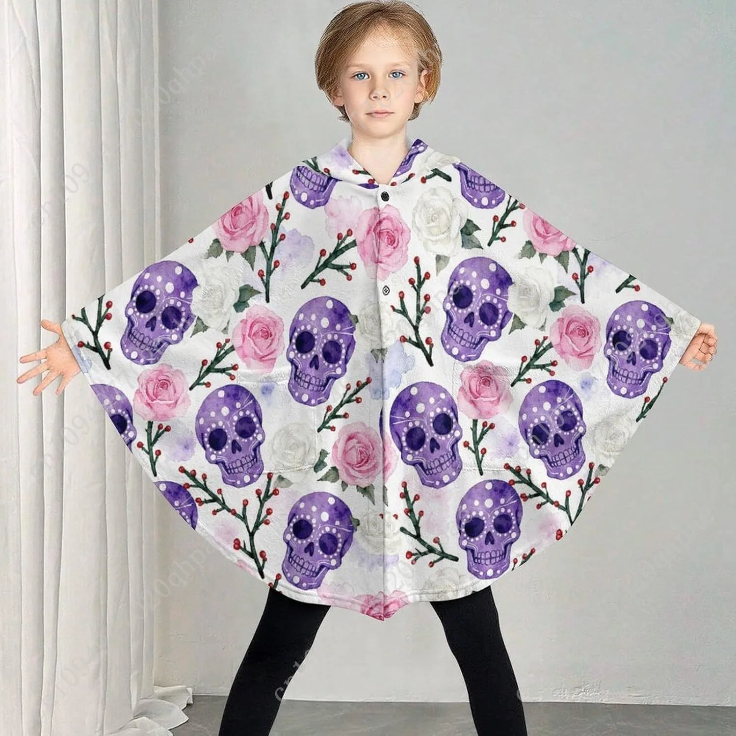 سترة بطانية مريحة من الفلانيل، هوديي كبير الحجم بنمط جمجمة وردية مع جيوب للأطفال والمراهقين #2