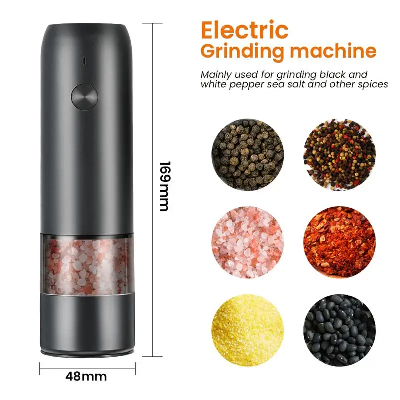 Usb Rechargeable Electric Pepper Grinder Stainless Steel Led Lights 6 Adjustable Thickness One-button Control Grinding Tool