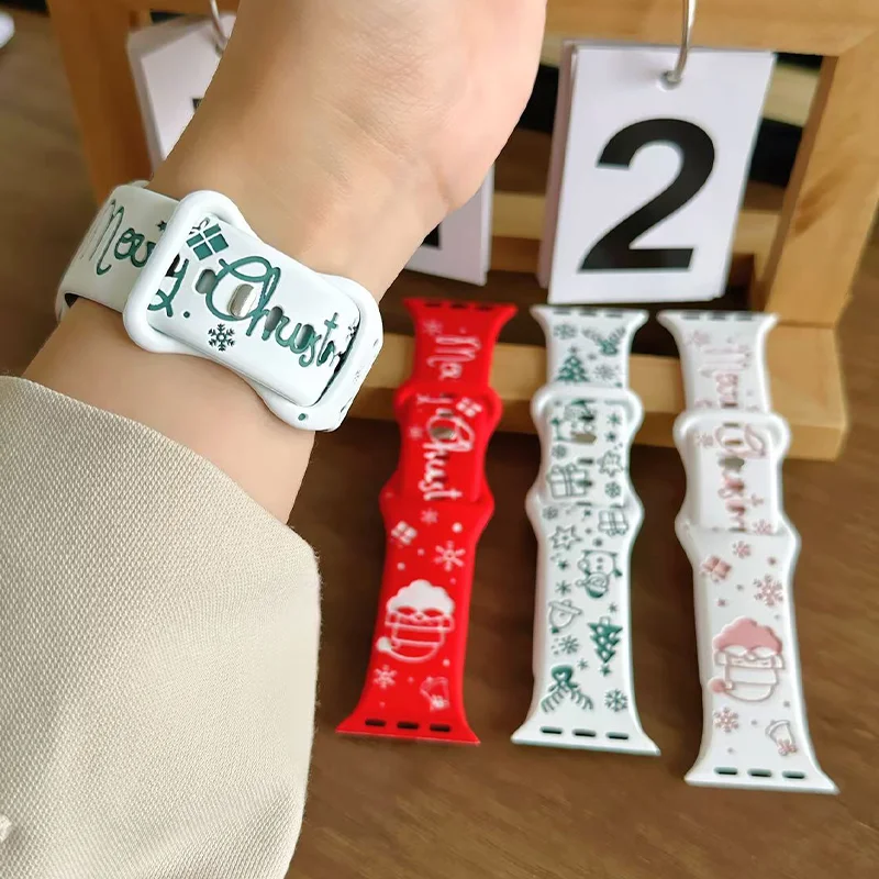 Christmas Carved Silicone Replacement Band For Apple Watch Series 11 10 9 8 7 6 5 SE Ultra Fits 49-38mm Double Pin Durable Men - view 3