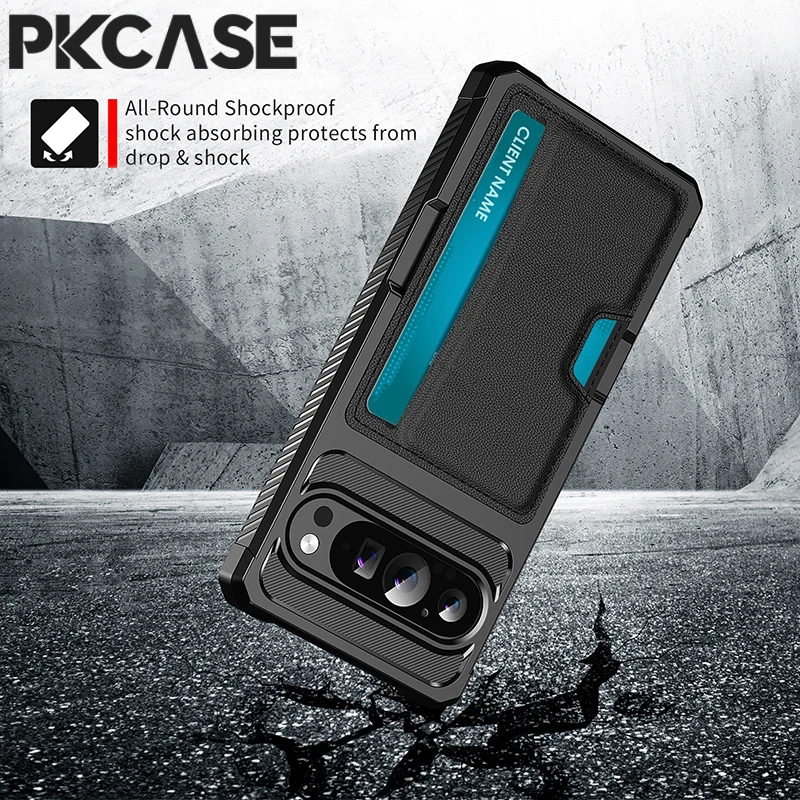 Etui na telefon z przegródką na karty PKCASE, wykonane ze skóry, do modeli Google Pixel 11, 10, 9 Pro XL, 8, 7 Pro. Wzmocnione, odporne na wstrząsy etui do modeli Google Pixel 9A, 8A, 7A. — zdjęcie produktu 4