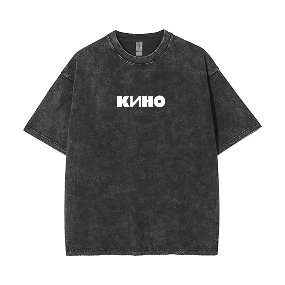 Washed Vintage Viktor Tsoi Kino Logo Graphic T Shirt Men Women Gothic Retro Oversized T-shirts Men's Classic Rusian Rock T-shirt