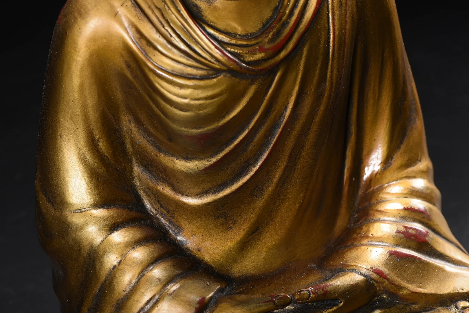 Old Bronze Cinnabar Mud gold Amitabha Five Buddhas Shakyamuni Sitting Buddha Head Backlight Worship Hall