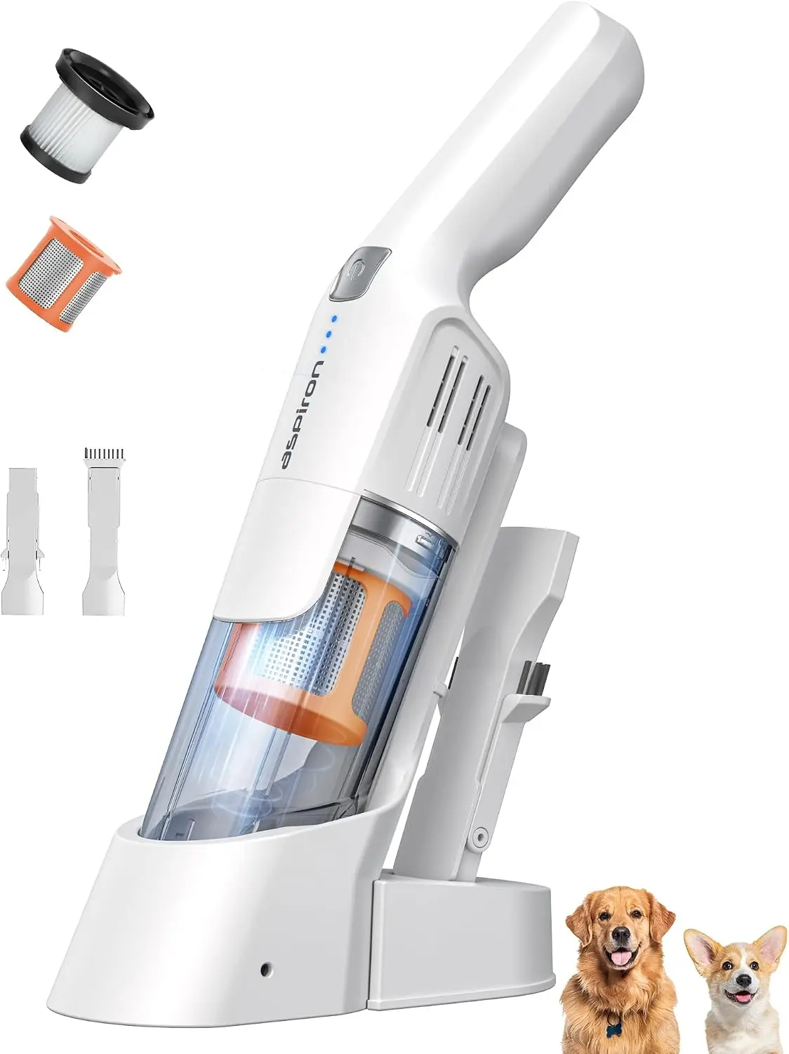 Cordless Handheld Vacuum 24KPA Powerful Car Vacuum 2 Speed 2 Charging Methods Wireless Charger Ergonomic Handle Portable Recharg