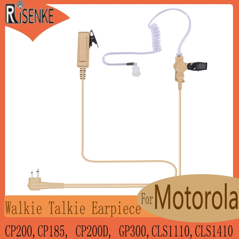 RISENKE-Walkie Talkie Earpiece Headset with PTT Microphone for Motorola 2-Way Radio CP200,CP185, CP200D, GP300,CLS1110,CLS1410