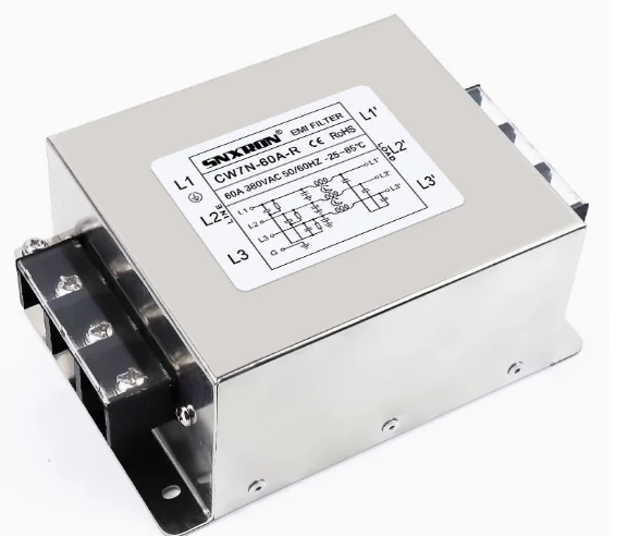 

CW7N-60A-R Фильтр мощности очистки электромагнитных помех Трехфазный трехпроводной фильтр с защитой от помех 380 В переменного тока 60 А