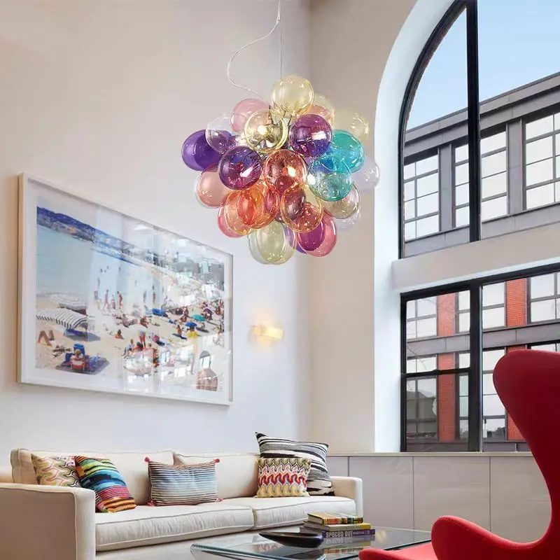 

Nordic designer glass bubble children's room simple chandelier modern color bedroom restaurant clothing store balloon light