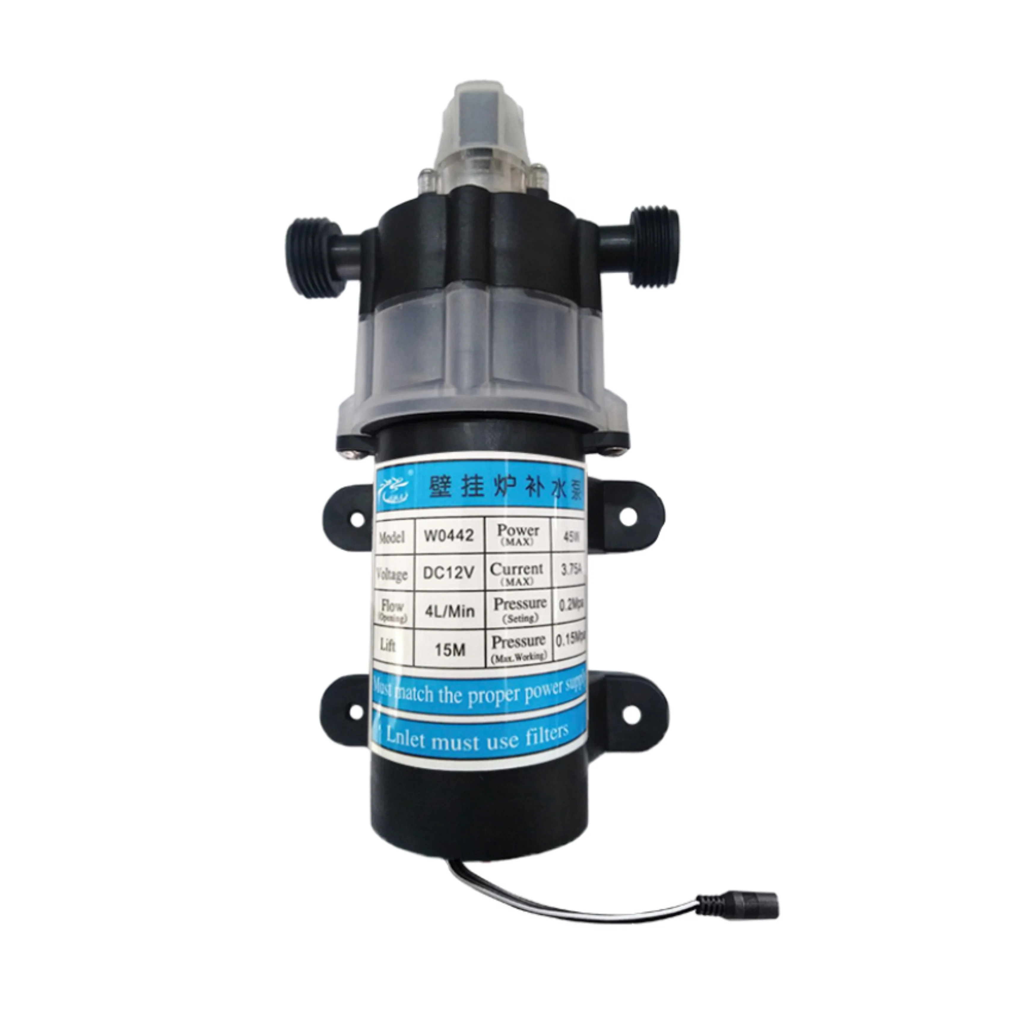 

Бесшумный самовсасывающий насос постоянного тока Газовая плита Автоматический насос подачи воды 12 В 45 Вт Порт G1/2