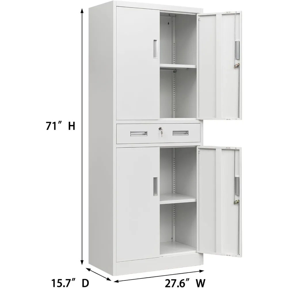 서랍과 조절 가능한 선반이 있는 차고 보관 캐비닛, 흰색, 작업장, 가정 및 학교 정리에 이상적