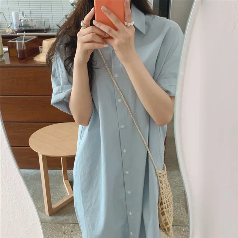 Vestido hoado de talla ande con cuello tipo  para mujer, falda larga sencilla de Color sólido con cierre de un solo b...