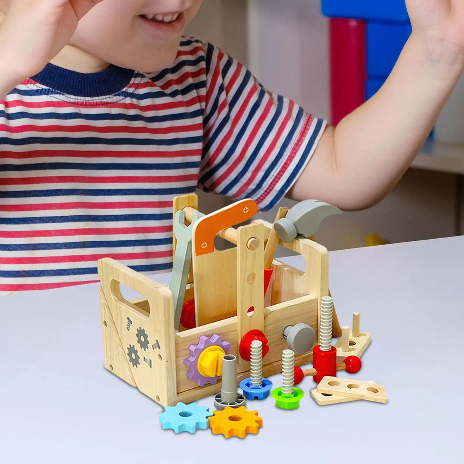 Wooden Construction Toy Wooden Tool Set Montessori Toddlers Take Aparts Toy Model Building Tool Kits for Construction Skills