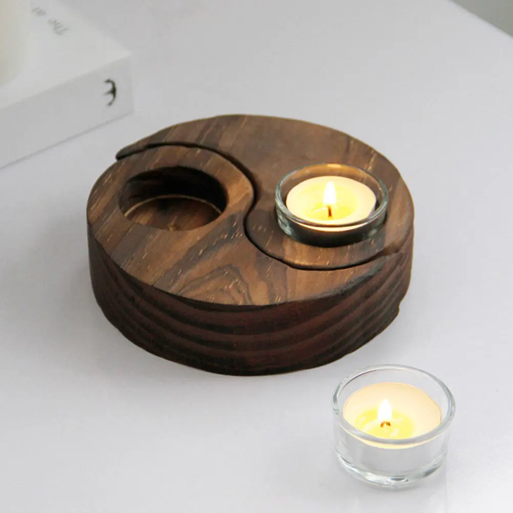 

1Pair Exquisite Moon Design Wooden Candlestick Holder with Glass Cup Ramadan Eid Decor Rustic Wedding Decor Tray Craft