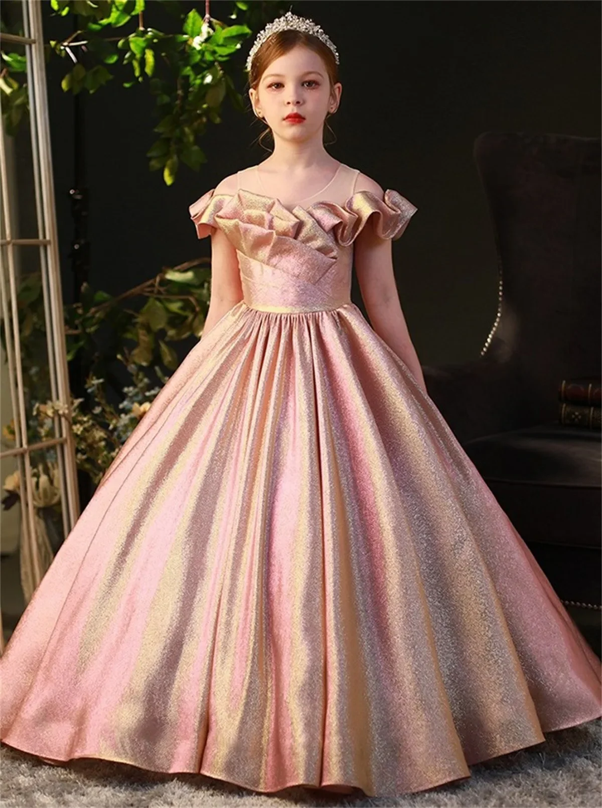 Robe de Princesse Rose Brillante à Fleurs pour Fille, Tenue de Mariage Élégante, de Bal, de Concours, de ixd'Anniversaire pour Enfant, avec Nministériels d, de Première Communion