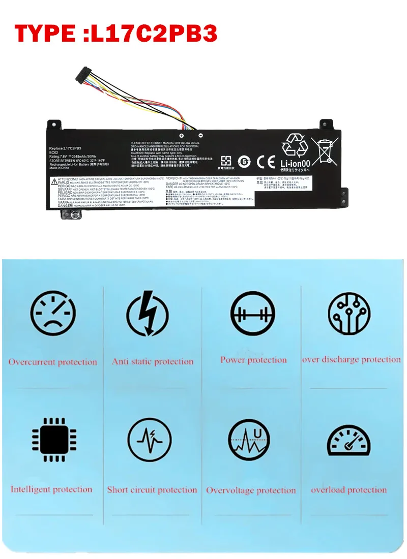 Laptop Battery For Lenovo L17L2PB3  L17C2PB3 L17M2PB3 L17M2PB4 L17L2PB4 L17C2PB4 5B10P53995 5B10W67318 5B10P54000  7.6V 3948mAh