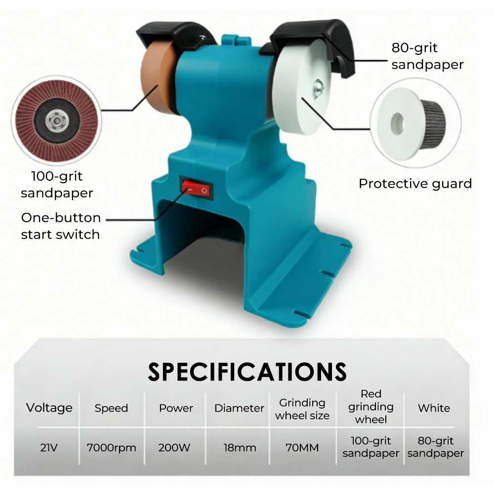 

Electric Goddess 200W Cordless Electric Bench Grinder Double Grinder Polishing Grindig Stone Knife For Makita 18V Battery Pin