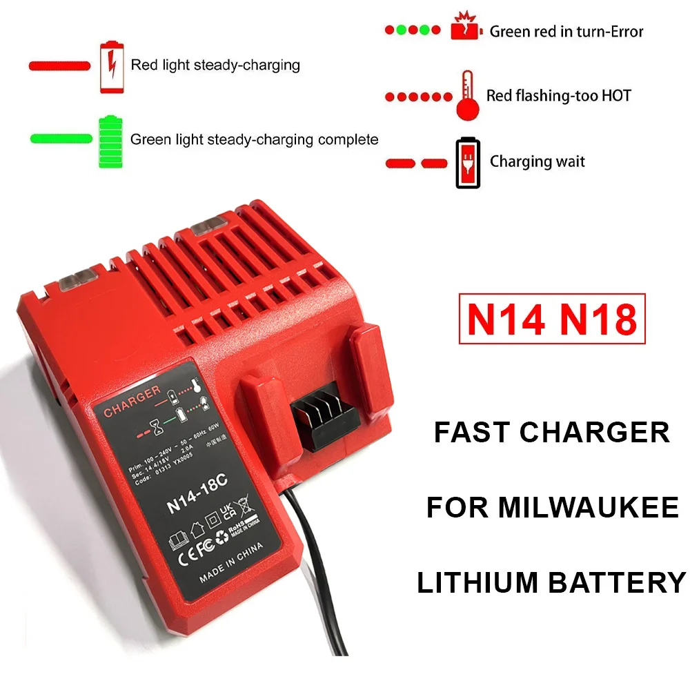 

Multi-Voltage Battery Charger for Milwaukee M18 14.4V 18V Li-ion Battery 48-11-1815 48-11-1820 48-11-1840 48-11-1850 48-11-1828