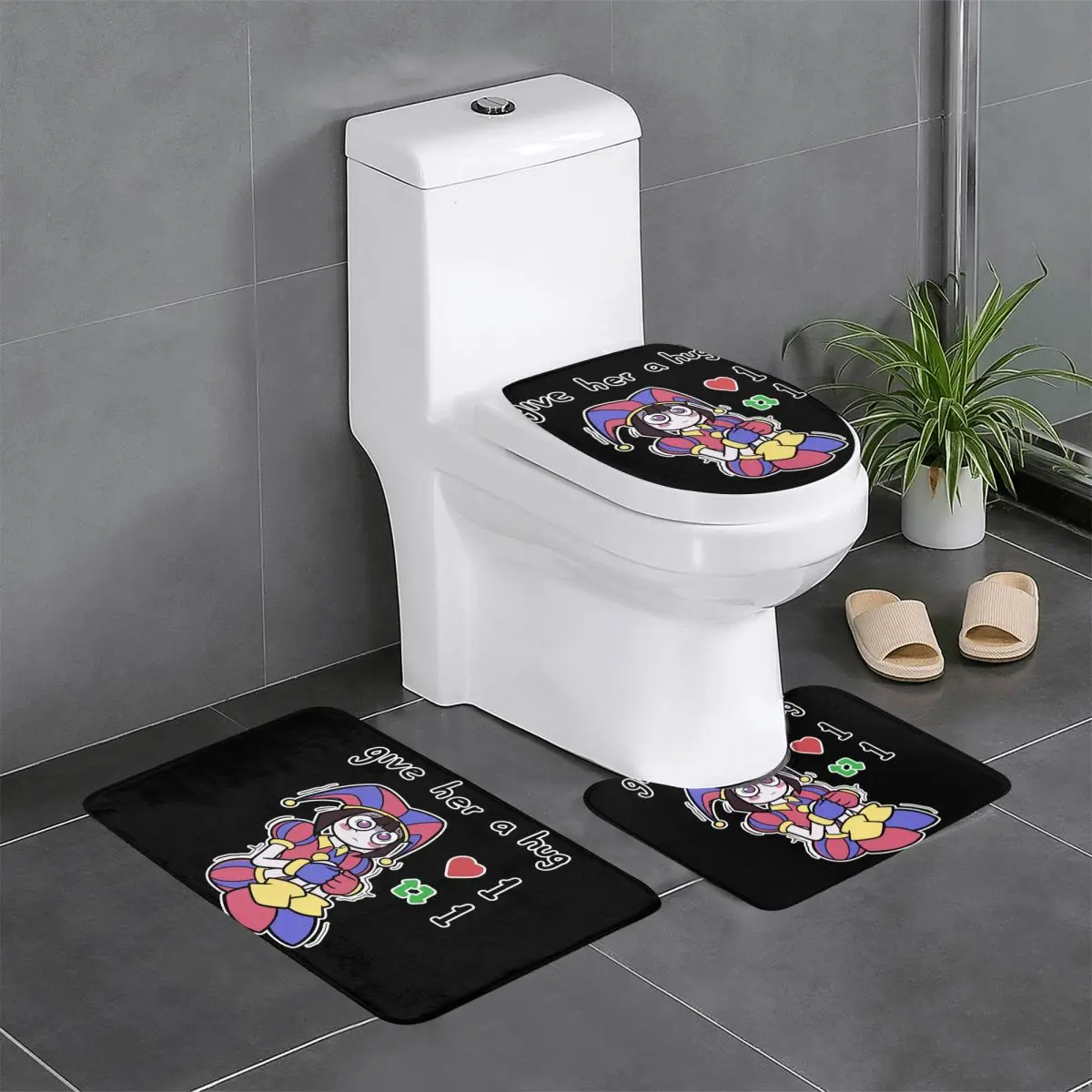 

Custom [Cartoon Games Amazing Circus Digital Pomni 3 Piece Bathroom Rugs Absorbent Non-Slip Toilet Bath Mat Sets