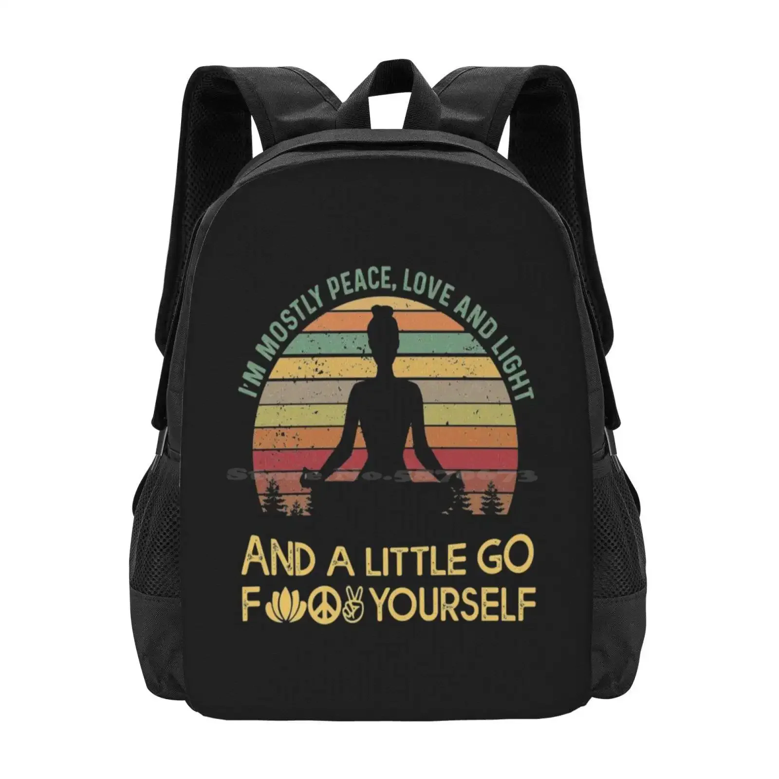 

Im Mostly Peace Love And Light And A Little Go Yoga Hot Sale Schoolbag Backpack Fashion Bags Im Mostly Peace Love And Light And