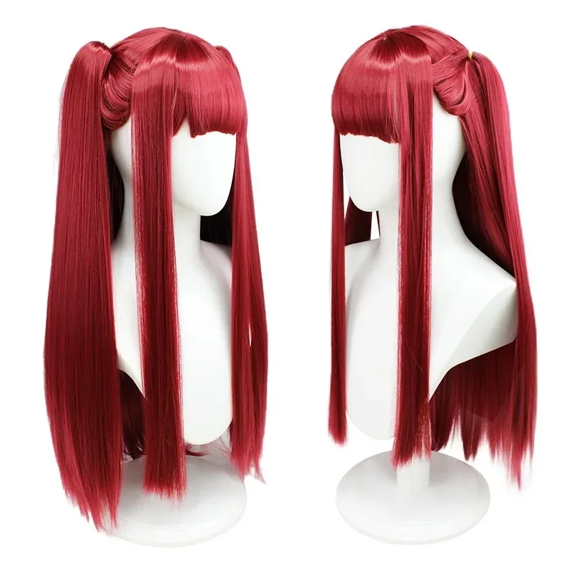 Cosplay Marin Kitagawa Little Devil Wig Double Ponytail Wine Red Synthetic Long Straight Wig Cute Girl Dressingdoll Anime Wig