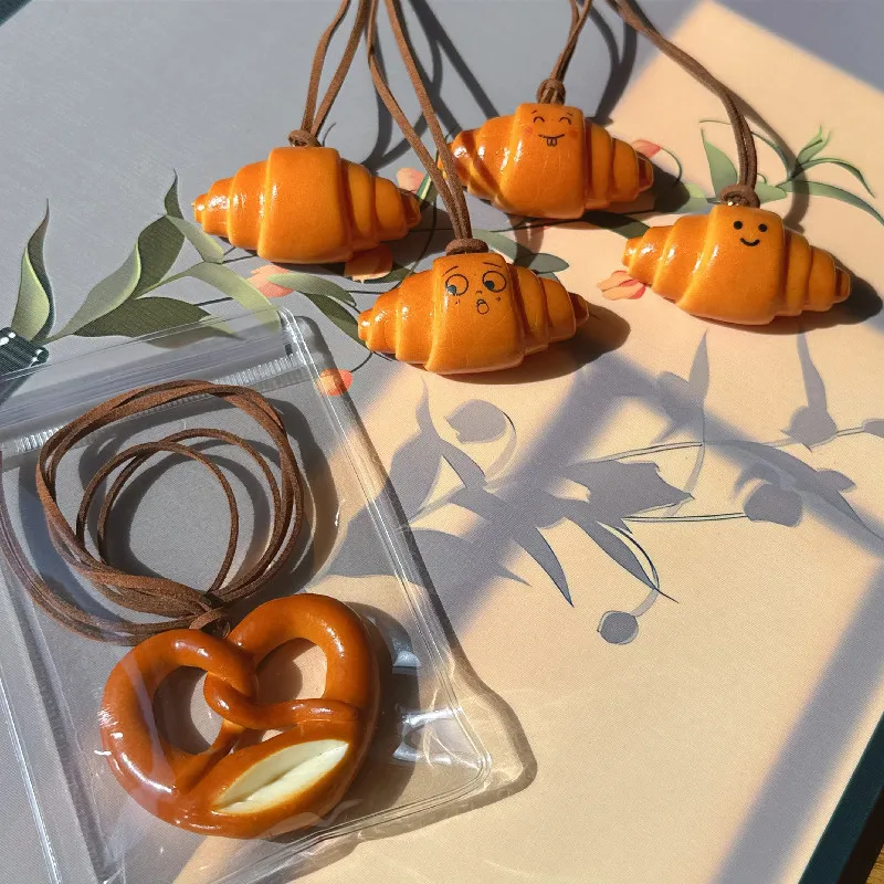 Lovely Bagel Alkaline Bread Pendant Cute Sweater Chain Pretzel Car Bag Hanging Decoration Croissant Bag Jewelry Gift