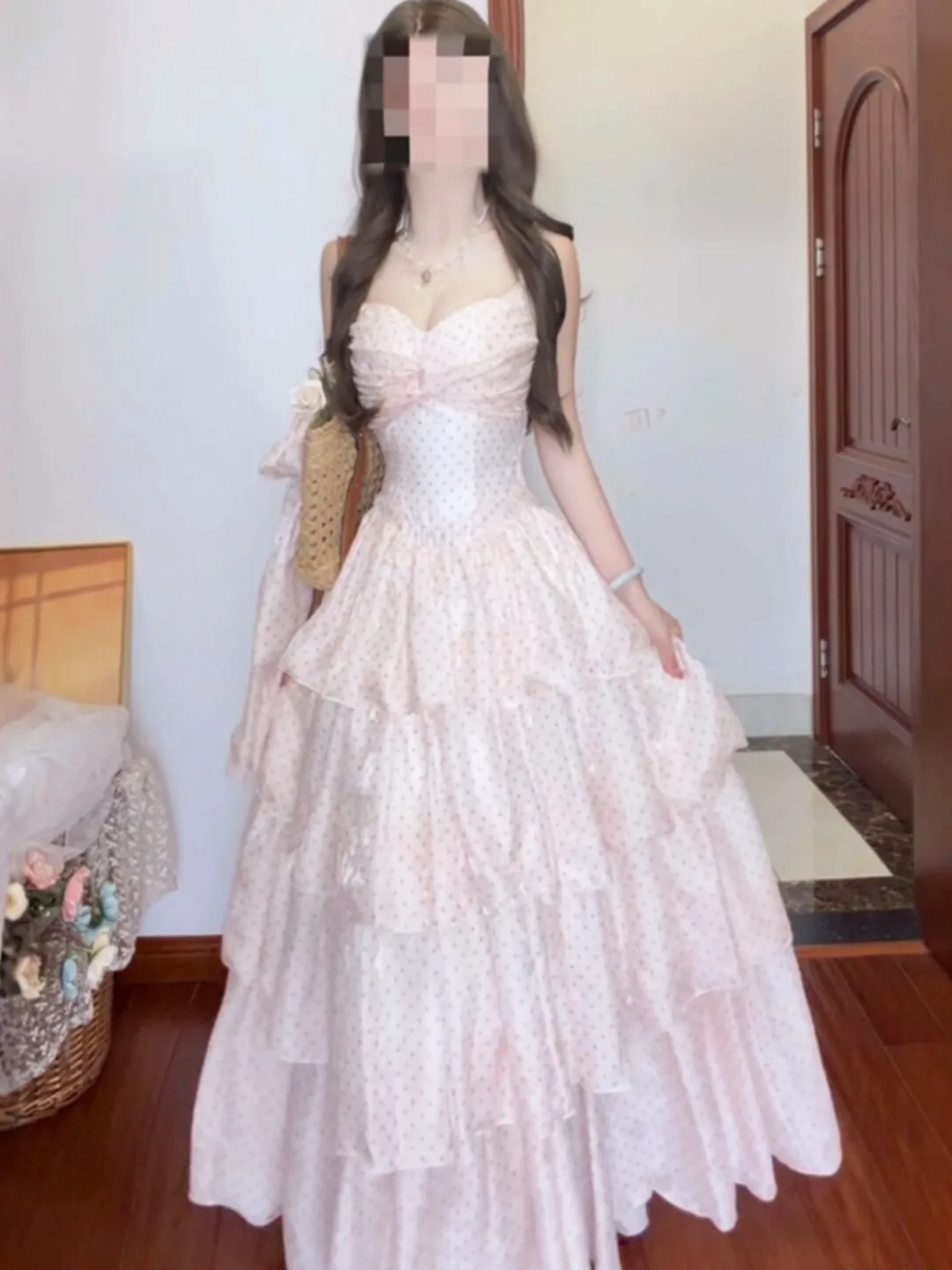

Gentle Series Unique Beautiful Skirt Waist Cinching Puffy Summer Cotton Dress Holiday Style High Waist Gathered Cake Skirt