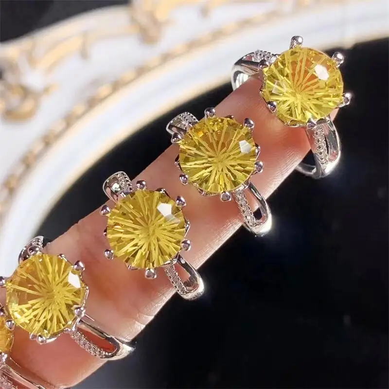 10MM Natural Firework Citrine Ring Resizable  Reiki Healing Fengshui Stone Jewelry Holiday Gift 1PCS