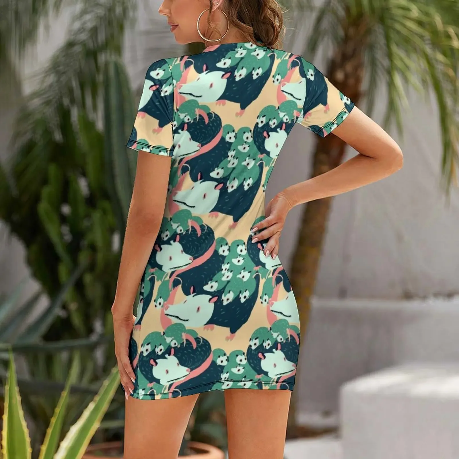 Seamless Possum Pattern Short-Sleeved Dress women's summer clothing 2026 luxury dress women party dresses Dress