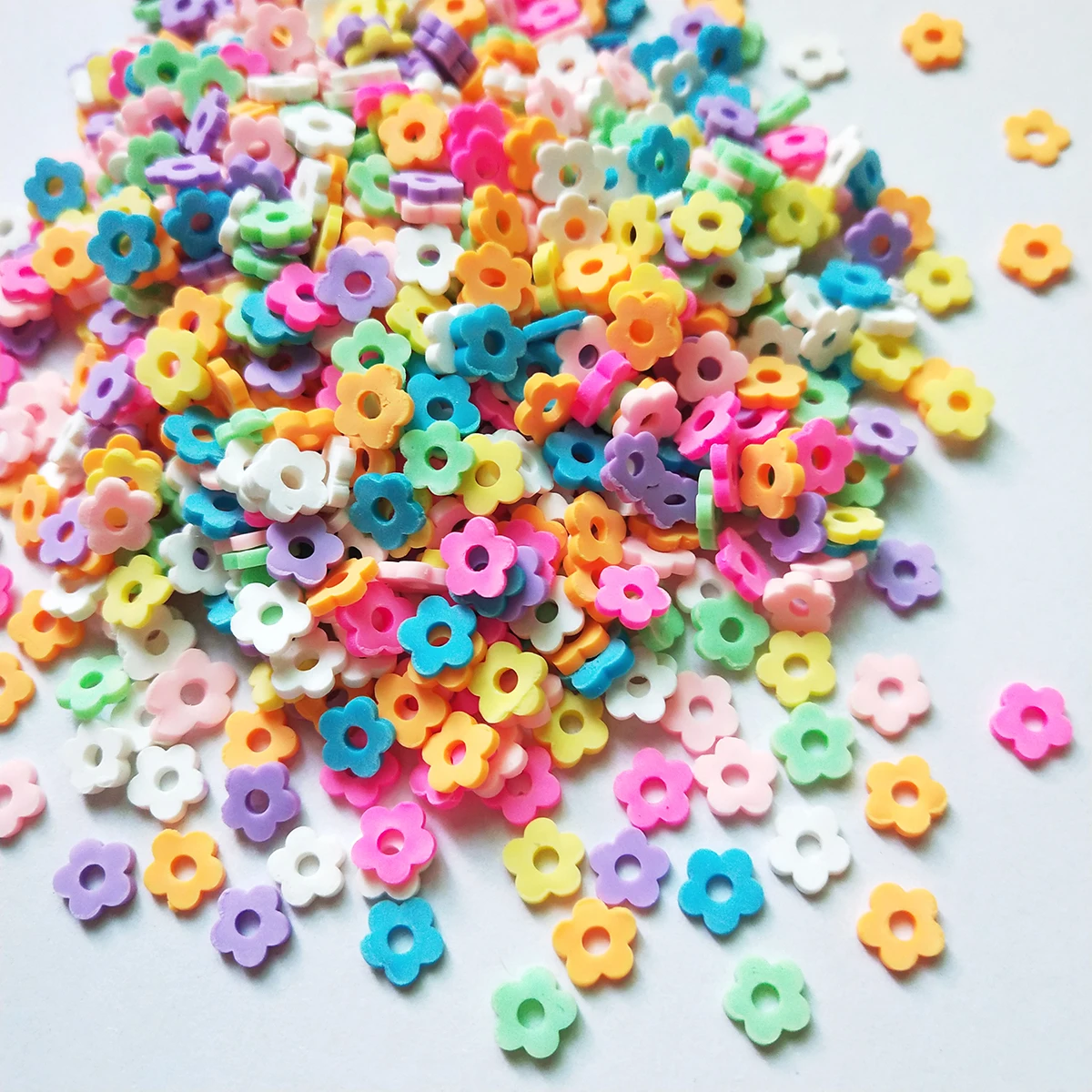 50g/lot 6mm Flowers Plum Blossom Polymer Hot Soft Clay Sprinkles Colorful Cute Plastic Klei Mud Particles Blossoms With Hole