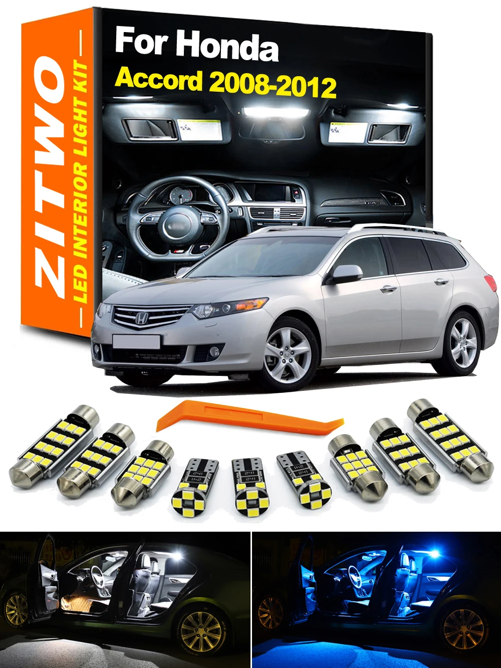 17-teiliges LED-Glühbirnen-Set für Fahrzeuginnenraum, Leselicht und Kennzeichenbeleuchtung für Honda Accord Limousine Tourer 2008 2009 2010 2011 2012
