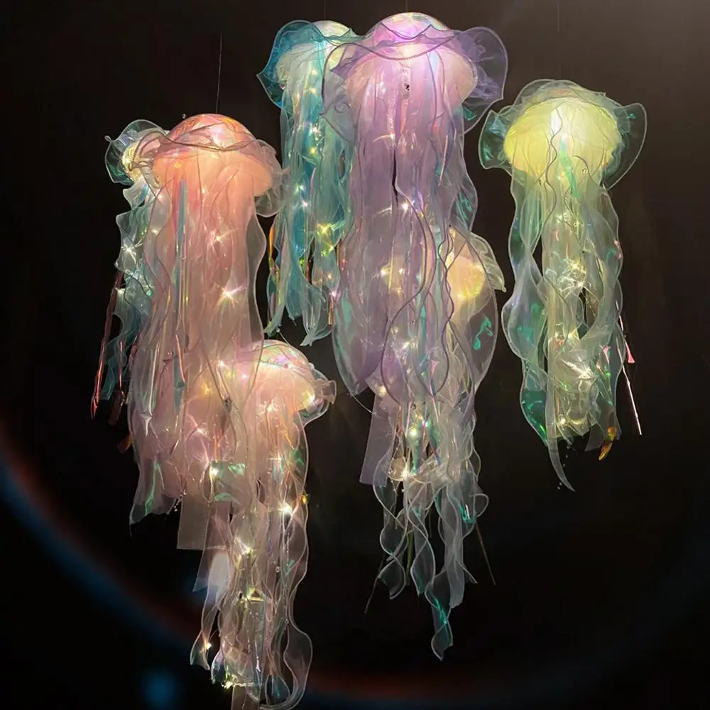 Color DIY Jellyfish Lamp Lantern Mermaid Parti Jellyfish Atmosphere Lamp Girls Happy Under The Sea Theme Party Decor Night Light