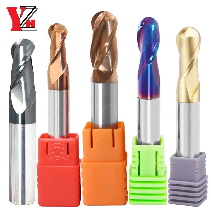 YZH Ball-Nose End Mill Solid Carbide Tungsten Steel Coated HRC45/HRC55/HRC65 CNC For Steel R0.5 R1 R2 R3 R4 R5 R6 R7 R8 R9 R10