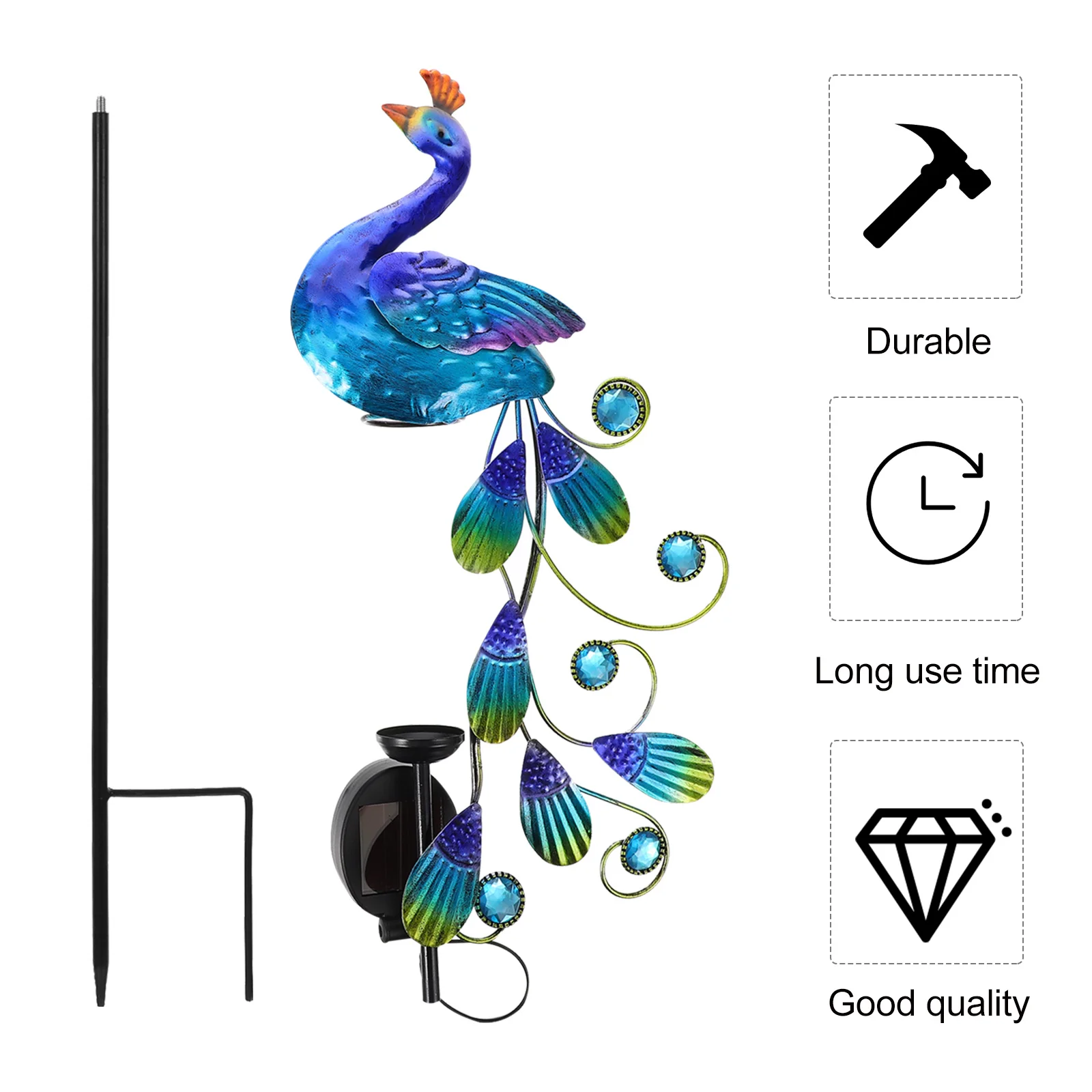 

Solar Peacock Lights Retro Yard Lamp Waterproof Outdoor Garden Decor Rain Gauge Function Brightness Stable Solar Charging Lawn