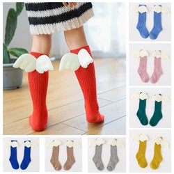 1-10 Years Baby Girls Socks New Toddlers Girl solid color Knee Soft Kids Breathable warm wings Socks 100% Cotton Newborn Socks