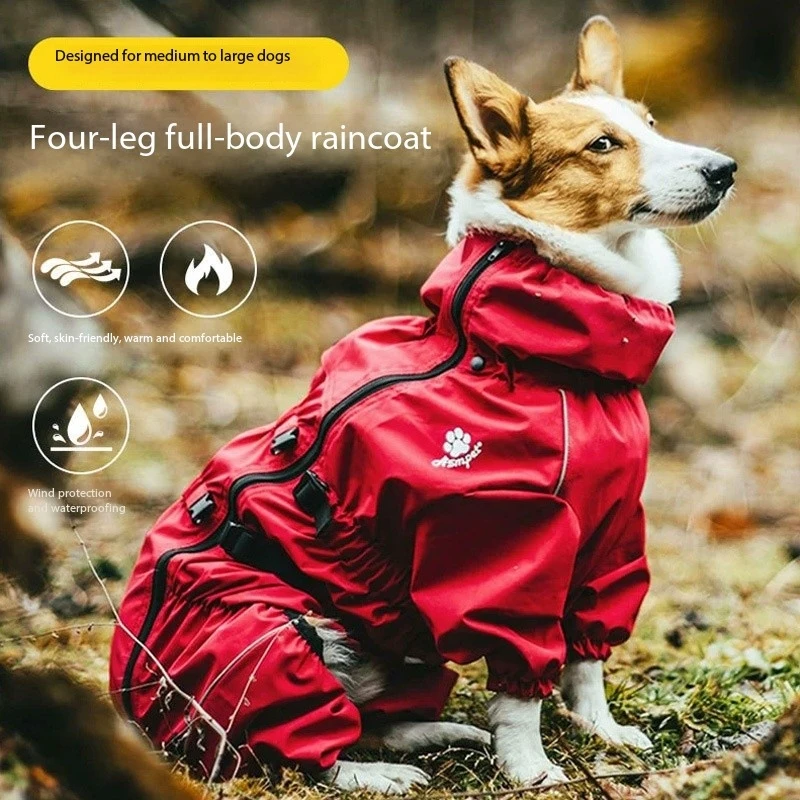 

Pet Products Dog Supplies Dog Coats Dog raincoat four-leg waterproof all-inclusive medium and large dog windbreaker pet raincoat