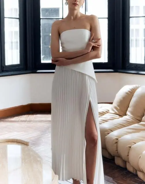 فستان نسائي طويل مثير بدون حمالات الخصر مقطوع بدون ظهر فستان بفتحة للنساء أنيق ومثير ومزاج على شكل حرف a فستان بشق مطوي #6