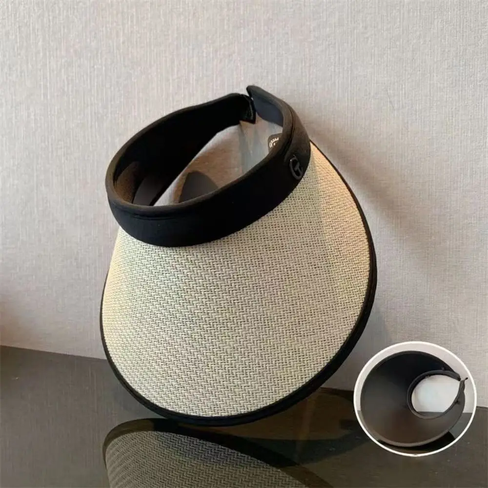 Trendy Visors Straw Hat Large Eaves Sun Protection Empty Top Hat UV Protection Ponytail Hat