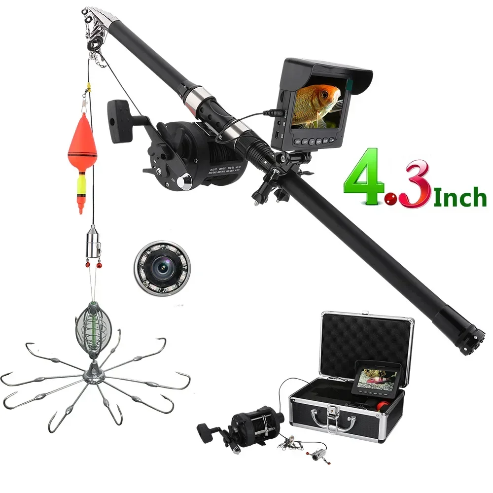 20254.3 Inch Color Monitor Underwater Fishing Video Camera Kit with 8 Pcs IR LED Lights with Explosion fishing hooks