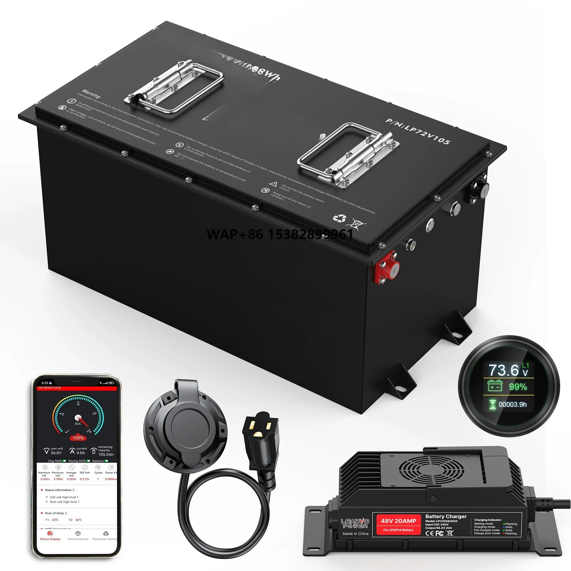 72V Electric Hunting Buggy Golf Cart Battery 73.6V 105Ah LiFePO4 Battery with 15A Charger for off Road Golf Cart LSV CLUB CAR