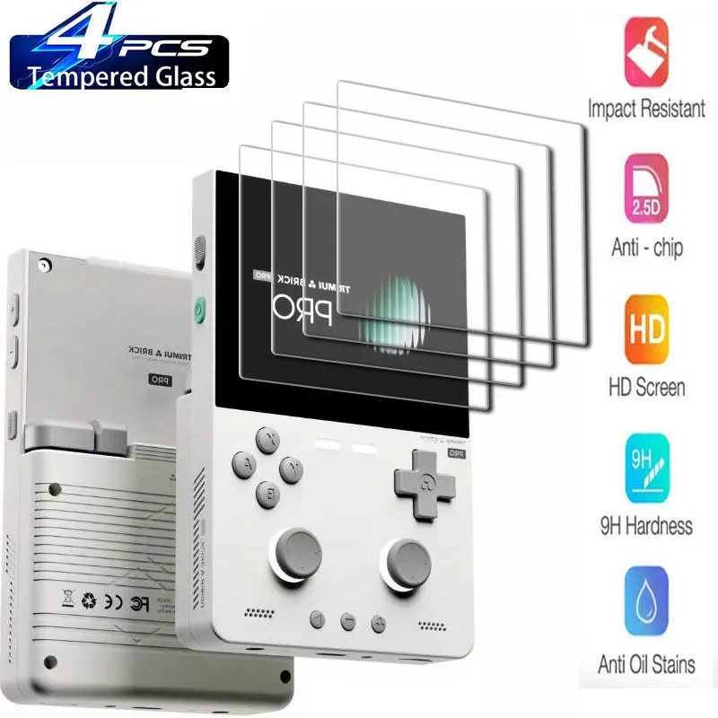 4PCS For TRIMUI Brick PRO 3.95'' Screen Protective Tempered Glass ON TRIMUI Brick Hammer 3.2" Game Console Protector Cover Film