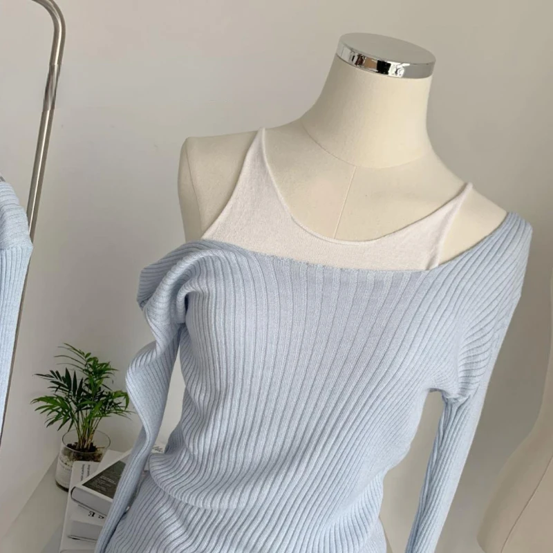 Fake 2 Pcs Sweater Pullovers Women Trendy Spliced Knit Autumn Winter New Design Tops Gentle Ulzzang Female Casual Simple Basic