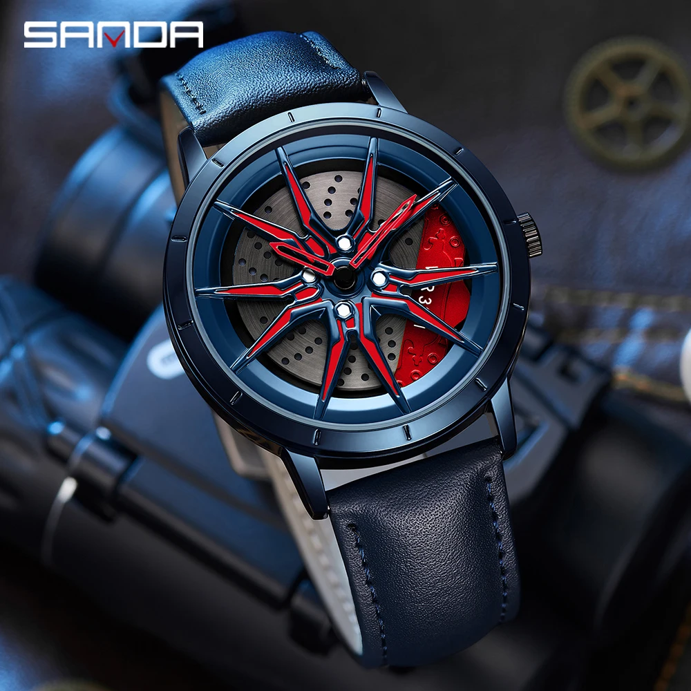 Fashion Sanda Top Brand Steel 360 Rotating Wheel Dial Steel Casual Luxury Waterproof Sport Men Quartz Watches Relogio Masculino