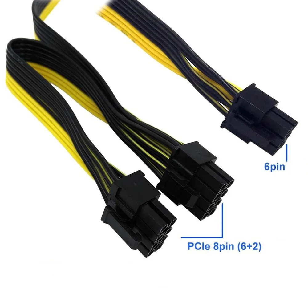 Cavi di alimentazione PSU modulari da 10 pezzi PCI-E da 6 pin a 2 PCI-E 8 pin 6 + 2 pin PCI Express splitter interno minatore a nastro