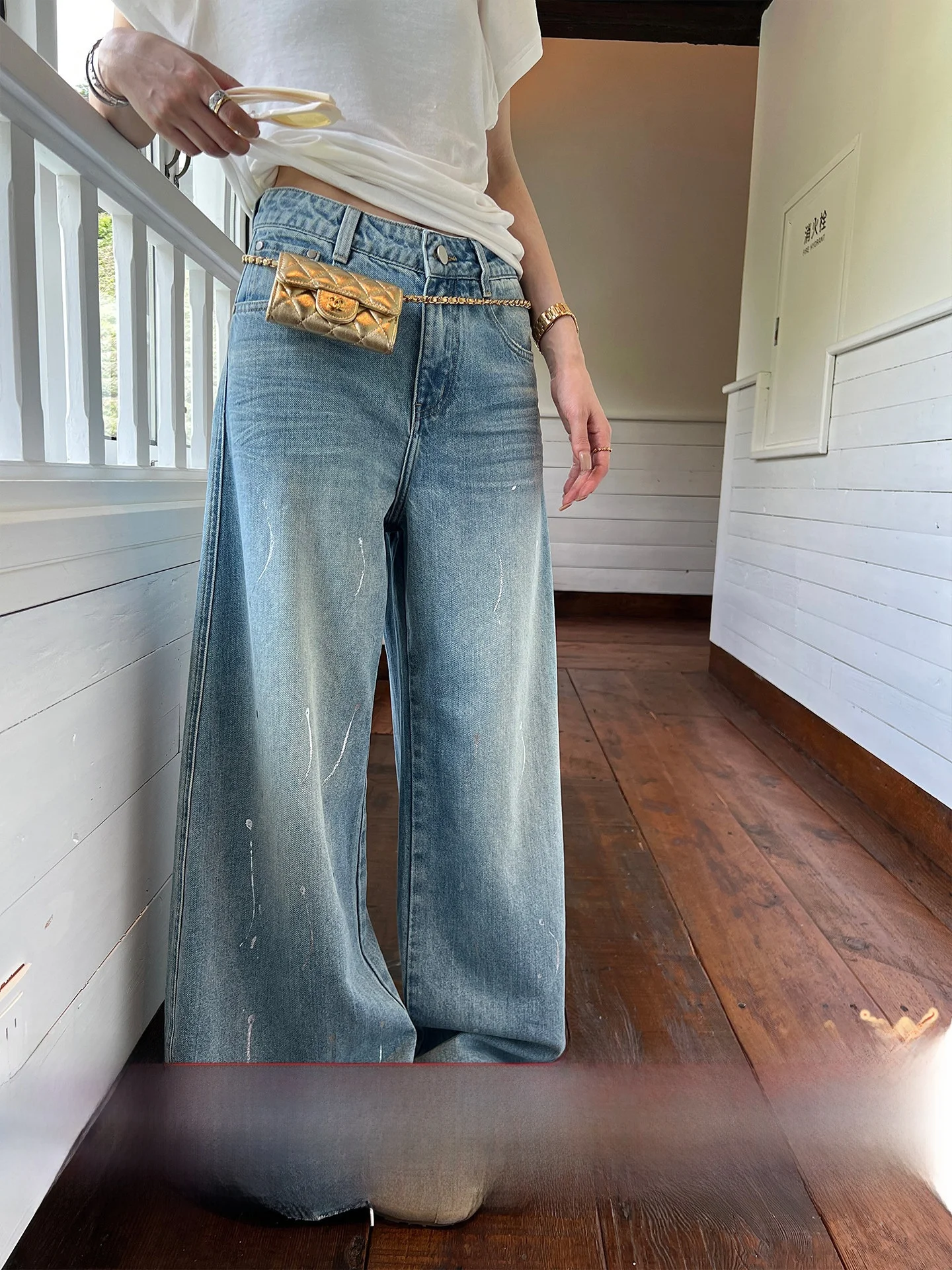 

Летние тонкие широкие джинсы женские, свободного кроя, в пол, в стиле ретро, прямые брюки с высокой талией на пуговицах