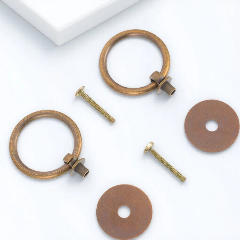 

2pcs Retro Cabinet Pulls Ring Handles For Drawer Wardrobe Door Brass Finish Dresser Pulls Knobs Hardware Fittings